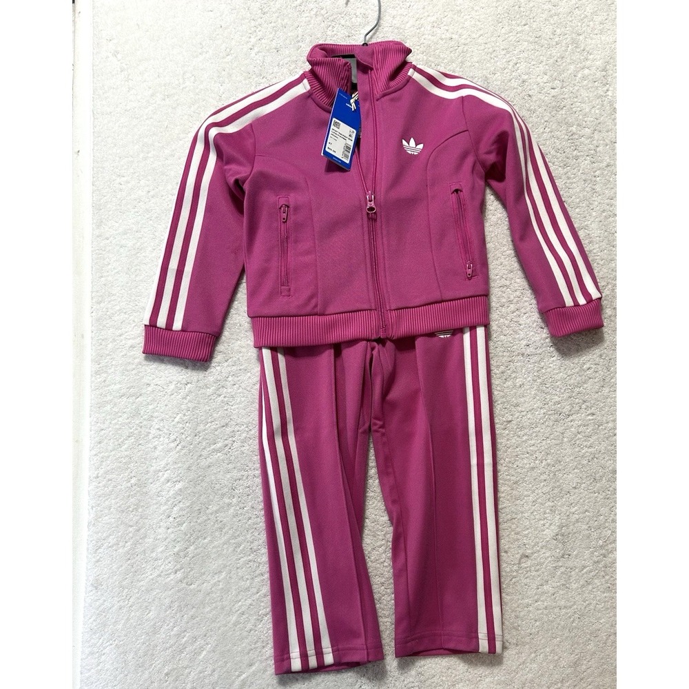 Adidas Toddler 4T Sport Tracksuit JW2842 Semi Lucid Fuchsia Bright Pink (R2)
